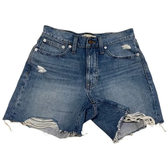 Madewell Relaxed Mid Length Distressed Denim Shorts - Picture 7 of 8